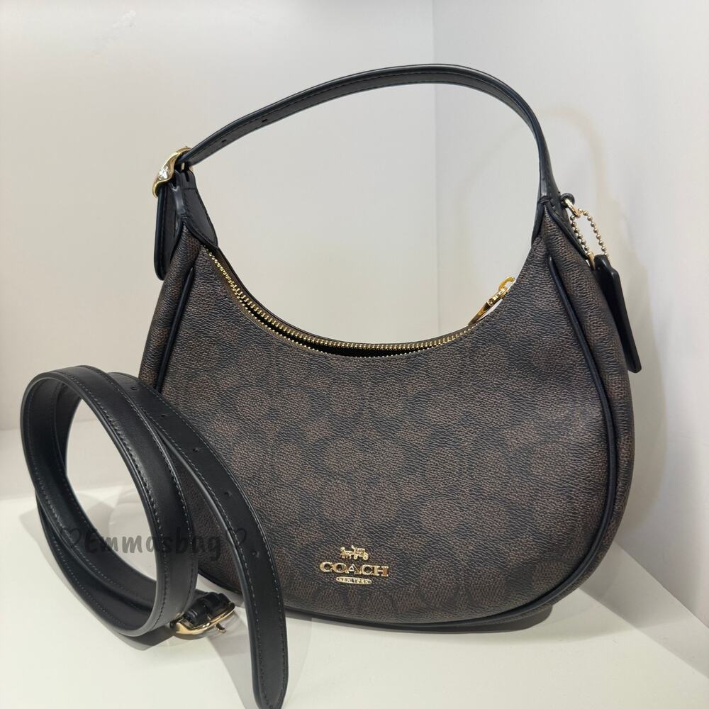 Coach Emily Shoulder Bag In Signature Canvas CDX17 Walnut Black